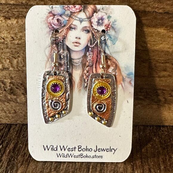 Handcrafted Bohemian Vintage Copper Dangle Earring, Retro Ethnic Style , Gift B - Picture 9 of 10